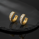 18K Gold-Plated Hoop Earrings with Square-Cut Clear Stones