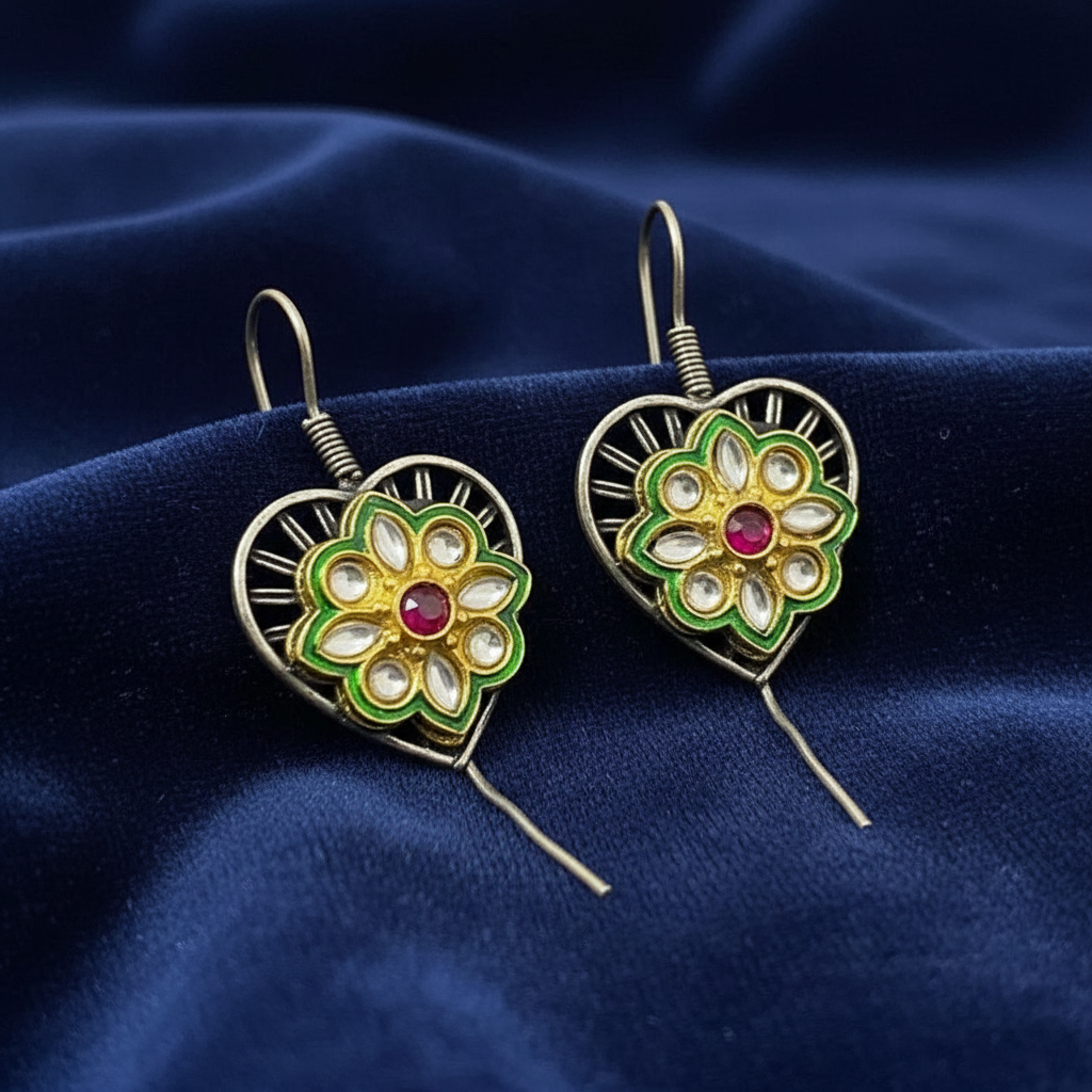[1] Heart-Shaped Floral Enamel Earrings