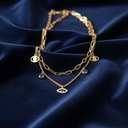 18K Gold-Plated Layered Necklace with Eye Charms and Gemstones