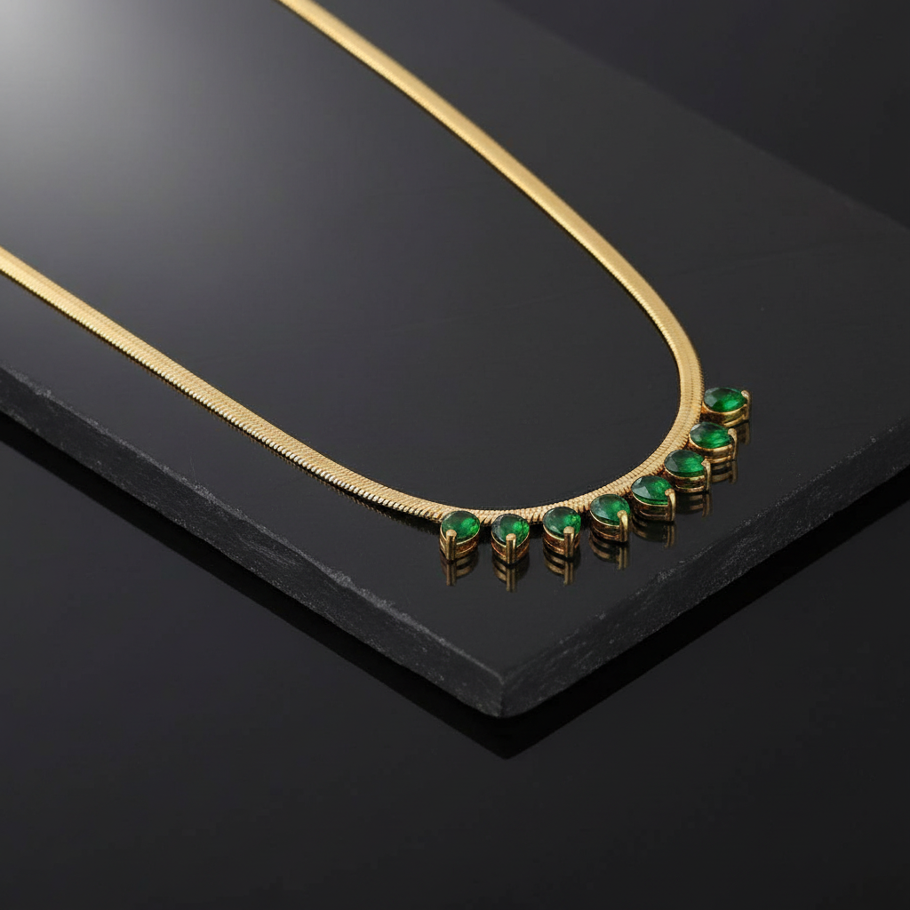 [1] 18K Gold-Plated Necklace with Emerald Green Gemstone Accents