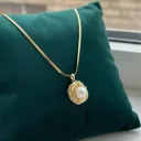 18K Gold-Plated Circular Pendant Necklace with Clear Gemstones